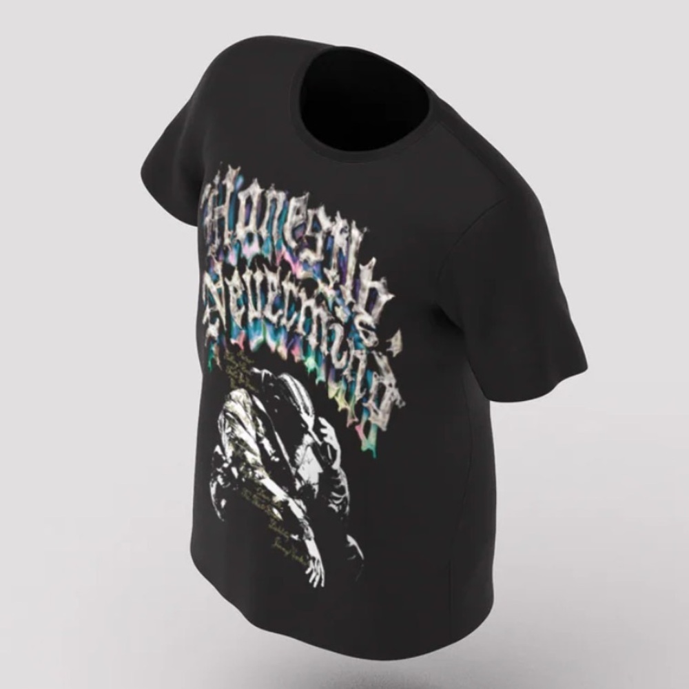Black Graphic Short Sleeve Tee with Multicolor Print